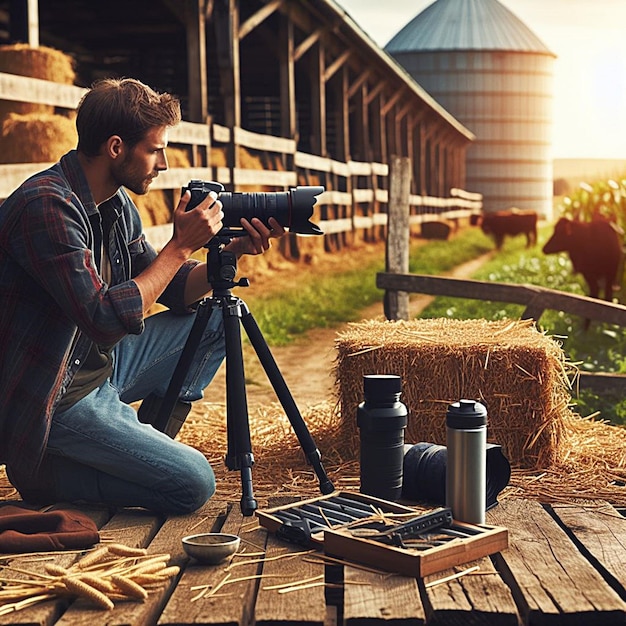 Photographer picturing dairy farming