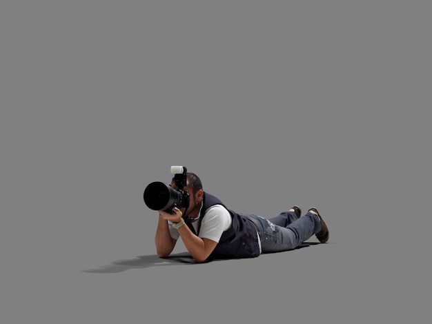 Photographer taking Professional Pictures on lying pose