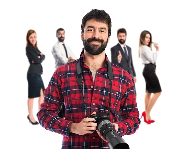 Photographer over white background