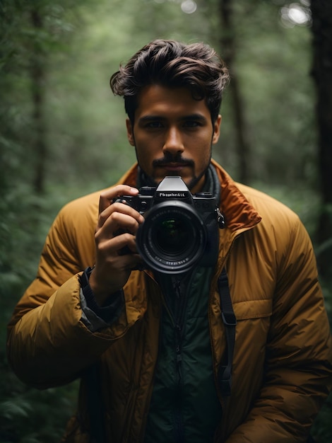 A Photographer with camera capturing the image of nature