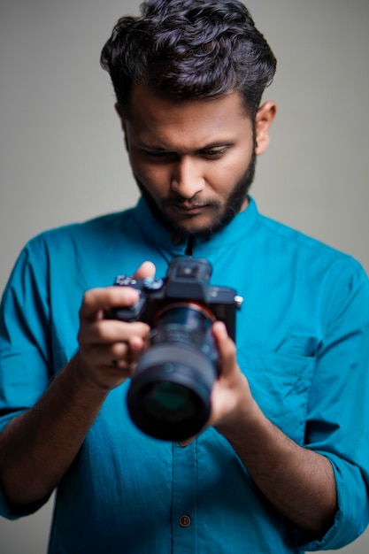 Photographer With Camera on white background.