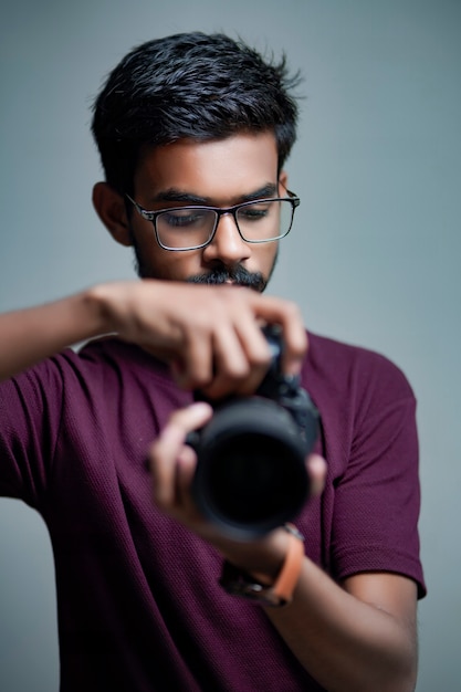 Photographer With Camera on white background.