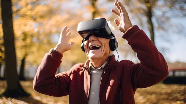 Photo photographic portrait of an elderly man using a vr headset