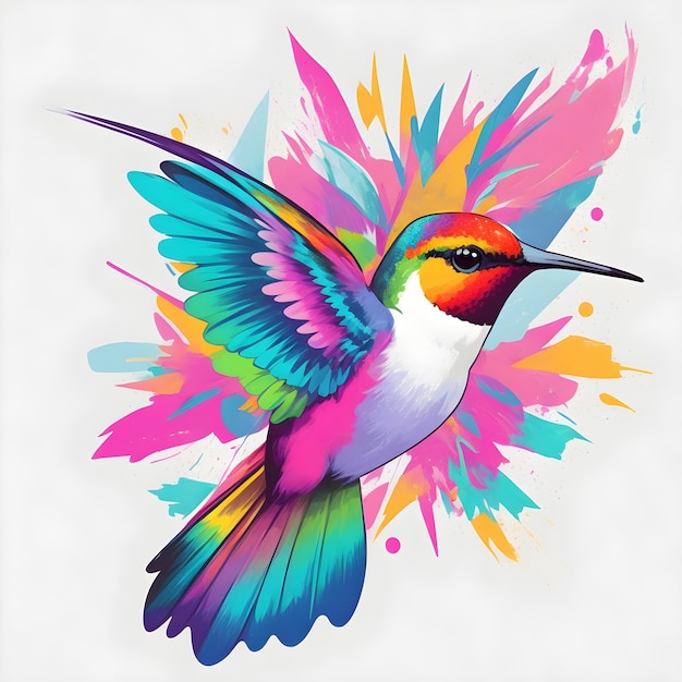 Фотографическая футболка вектор красочный поп-арт колибри портрет ai создан