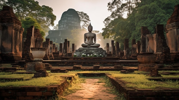 Photographing the Buddha Statue at Sukhothai Thailand's temple ruins GENERATE AI