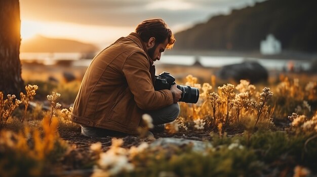 Photo photographing a landscape with a modern digital camera