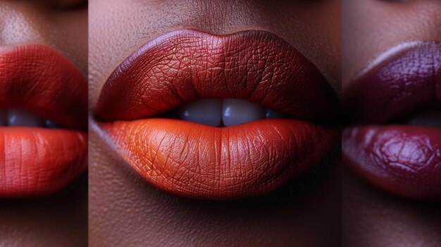 Photographs of 36 women with different colour lipstick on their lips