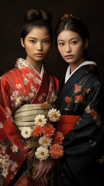 Photo the photographs highlight the elegance and beauty of traditional attire such as kimonos in japan or saris in india