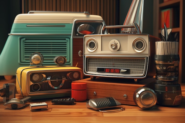Photographs of vintage objects in retrofuturistic style