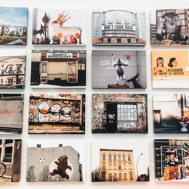 Photographs on wall