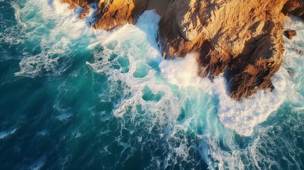 photography_a_cliff_with_waves_in_the_style_of_birdseye