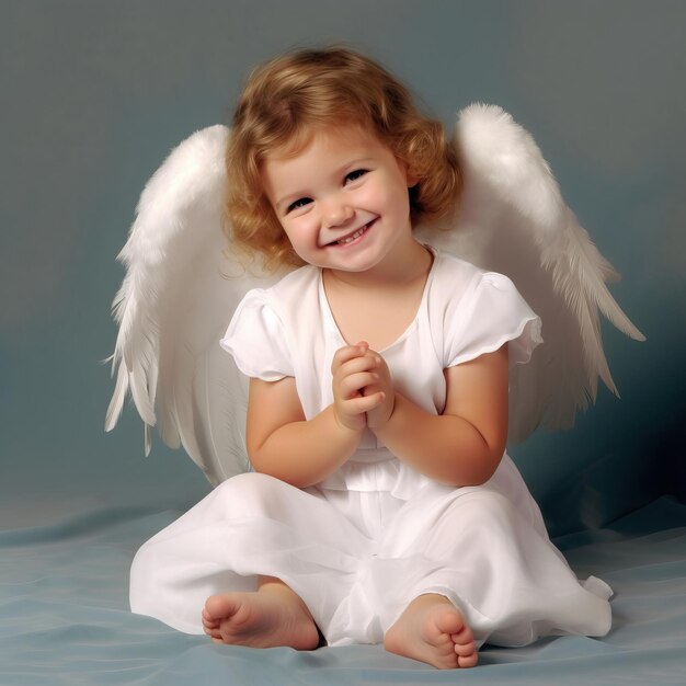 Photo photography of an angel happy in heaven girl head to toes f