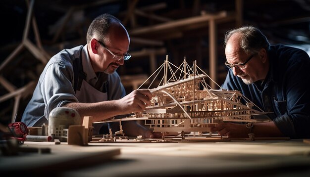 Photo photography of architects working on handmade architectural mode