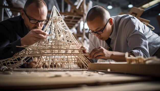 Foto fotografia di architetti che lavorano in modalità architettonica fatta a mano