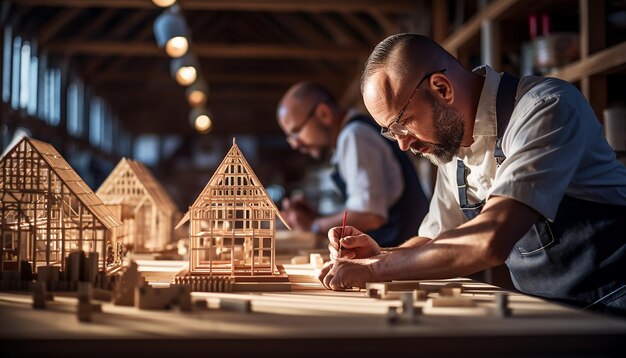 Photo photography of architects working on handmade architectural mode