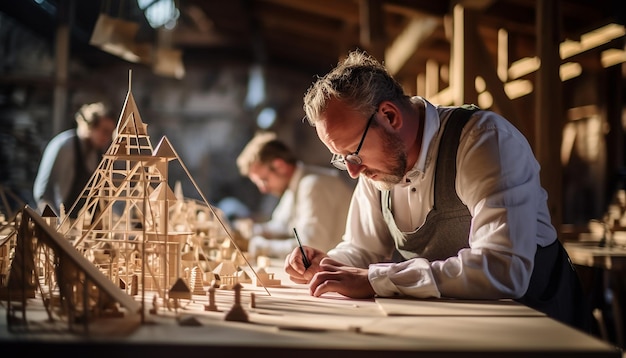 Photo photography of architects working on handmade architectural mode