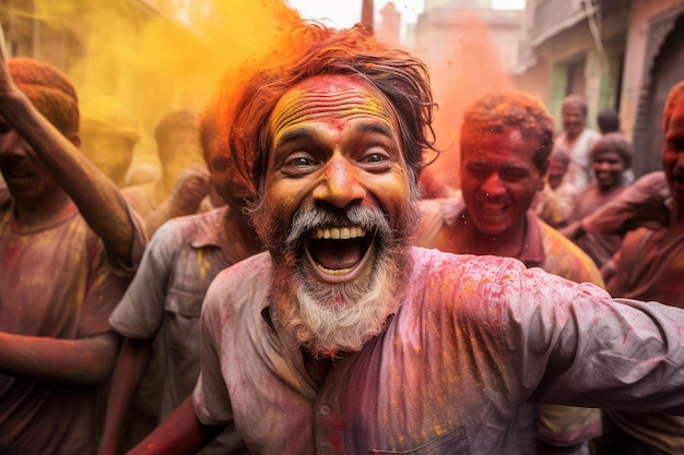 photography awards winners realistic of Happy holi on street people colorful ai generated