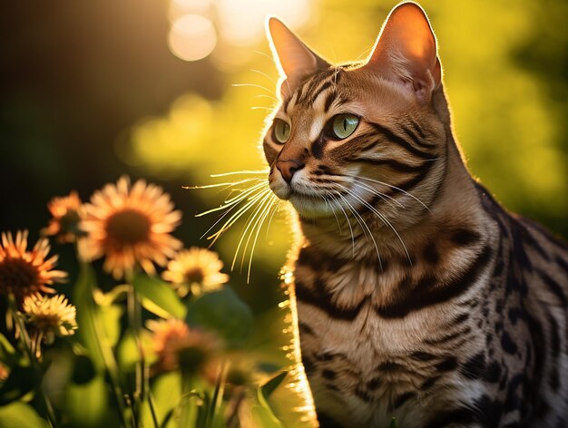 Photography of bengal cat with epic details in bright light