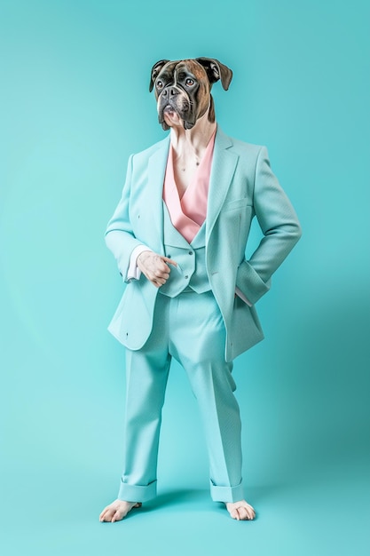 Photography of a Boxer dog in Suit