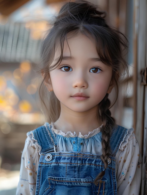 写真 中国人の年老いた小さな女の子 濃い茶色