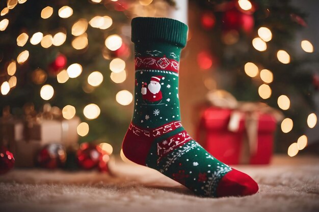 Photography of a Christmas sockings with xmas ornaments in the background nataline wallpaper