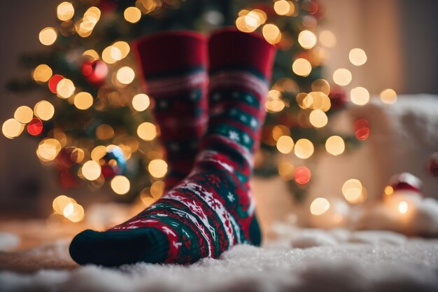 Photography of a Christmas sockings with xmas ornaments in the background nataline wallpaper