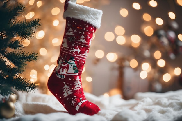 Photo photography of a christmas sockings with xmas ornaments in the background nataline wallpaper