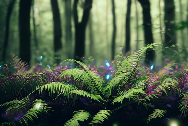 Photo photography close up magical forest with vibrant glowing plants