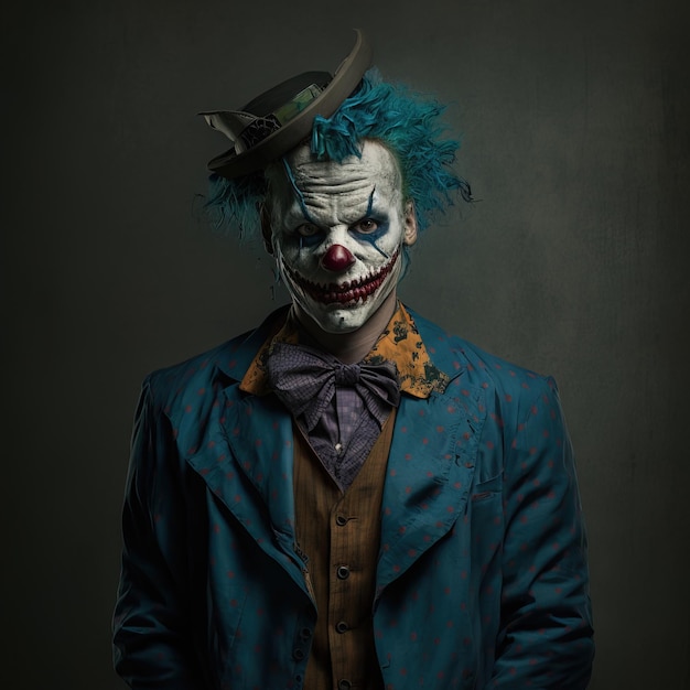 A photography of a clown in a full clown costume