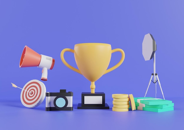 Photography competition awards concept . 3d illustration rendering render