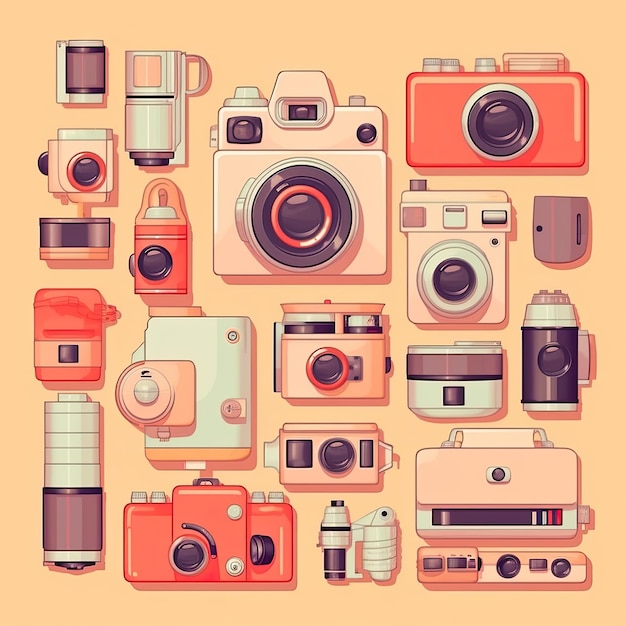 photography details flat vector clipart collection set poster scrapbook illustration similar