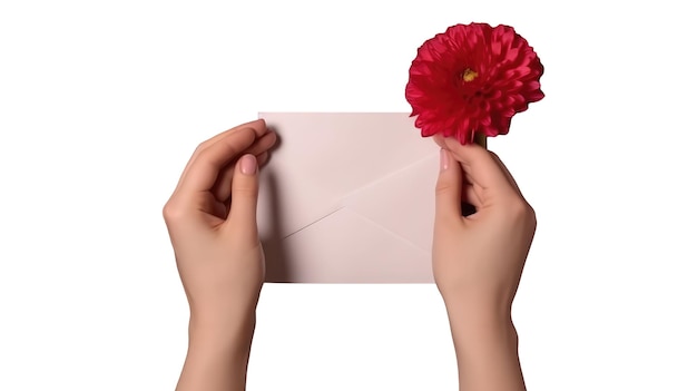 Photography of Female Hand Holding a Red Dahlia Flower and Envelope