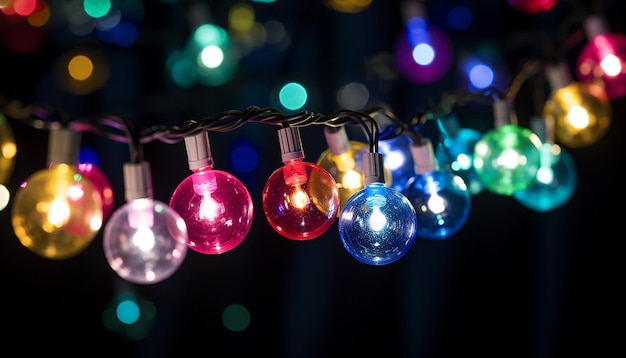 A photography of a festive string of colorful New Year's Eve lights