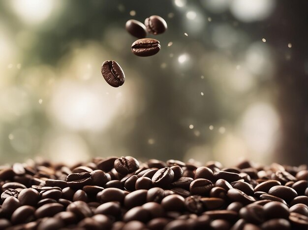 Photography of floating coffee with blurred background