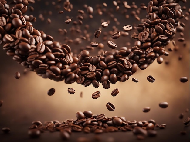 Photography of floating coffee with blurred background