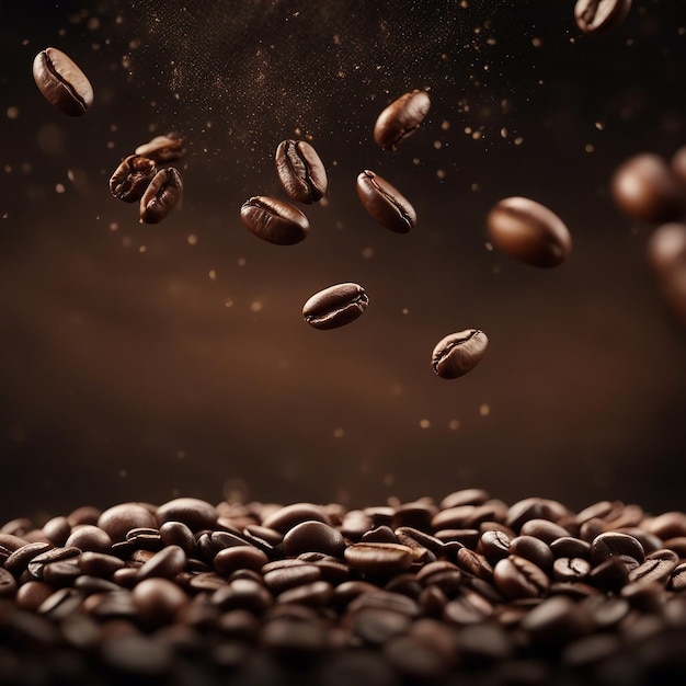 Photography of floating coffee with blurred background