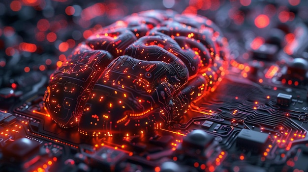 Photo photography of a human brain with ai intergrated chip