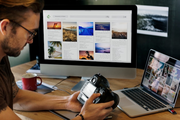 Foto concetto creativo dello studio di progettazione di occupazione di idee di fotografia