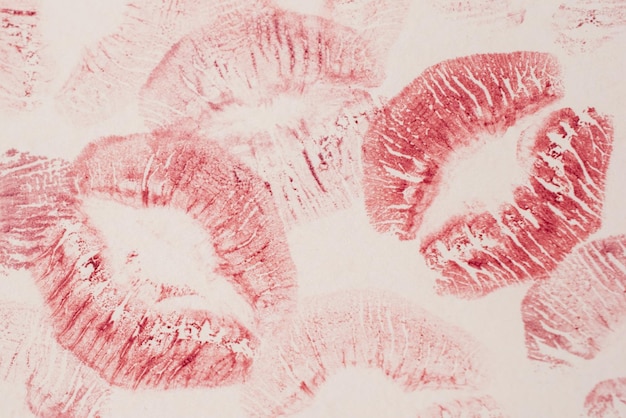 Photography of the imprint of red lipstick kiss beautiful red lips