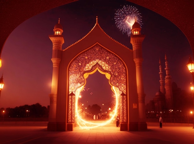写真 イスラム祭 ラマダン カリーム イード ムバラク ロイヤル エレガント ランプ