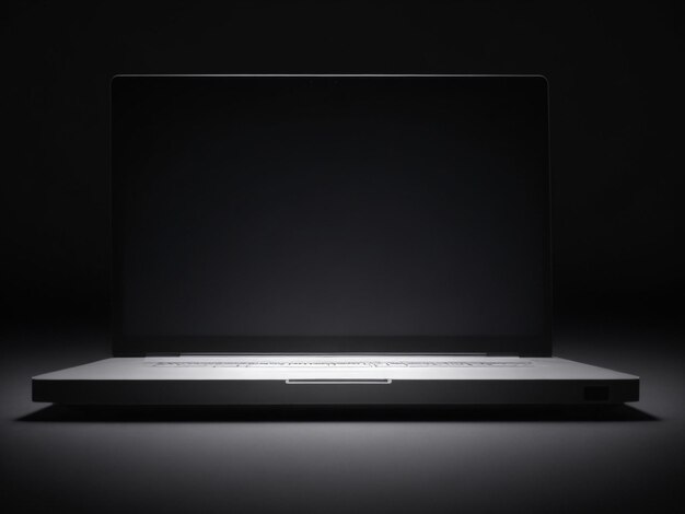 Photography of a laptop with a blank screen and a black background