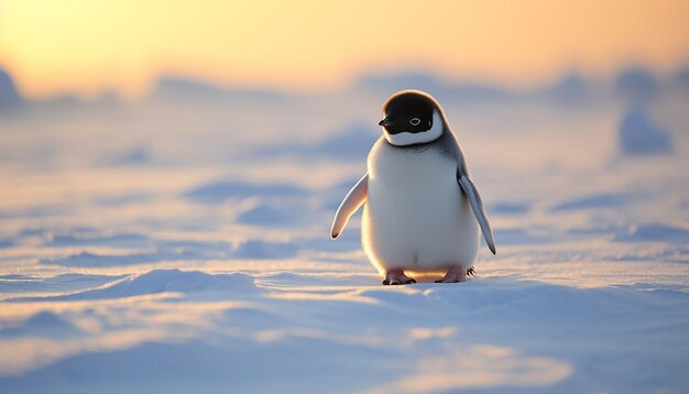 Photo a photography of a lone adelie penguin waddling across a snowcovered plain