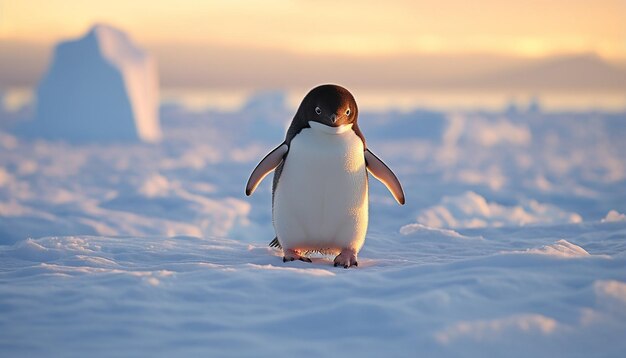 Photo a photography of a lone adelie penguin waddling across a snowcovered plain