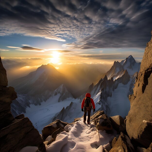 photography of a man climbing moutaint