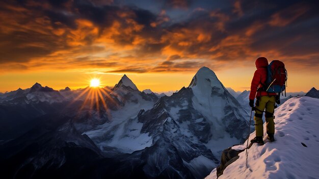 Foto fotografia di un uomo che scala una montagna