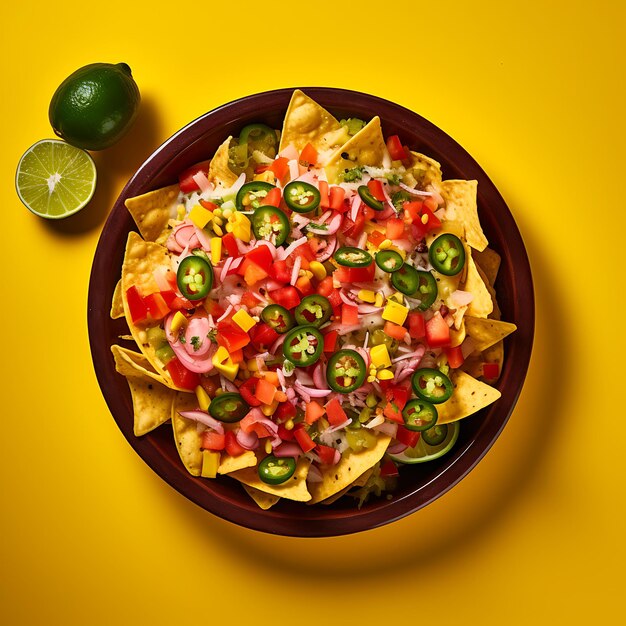 Photography of mexican nachos with colorful background