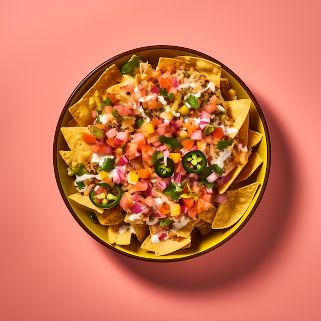 Photography of mexican nachos with colorful background