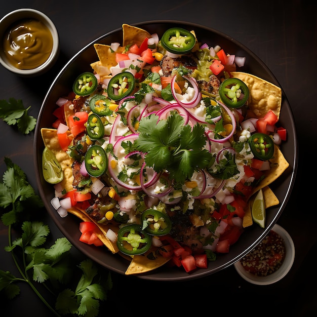 Photography of mexican nachos with colorful background