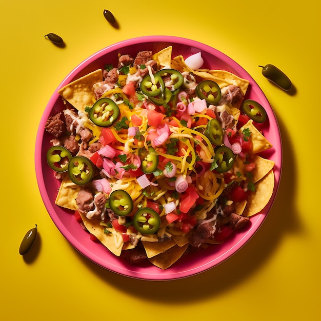 Photography of mexican nachos with colorful background