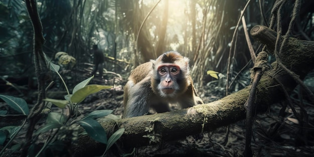 A photography of a monkey in the jungle